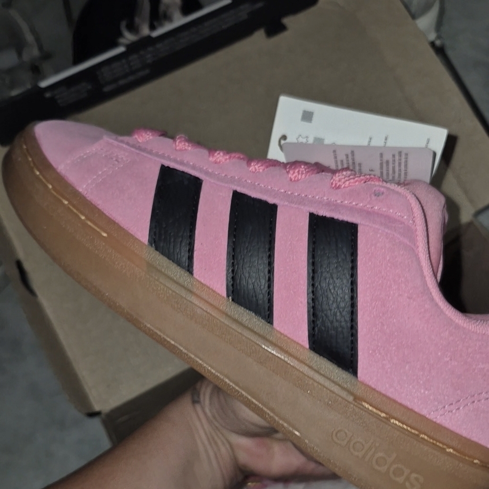 Adidas Pink Suede Sneakers with Black Stripes